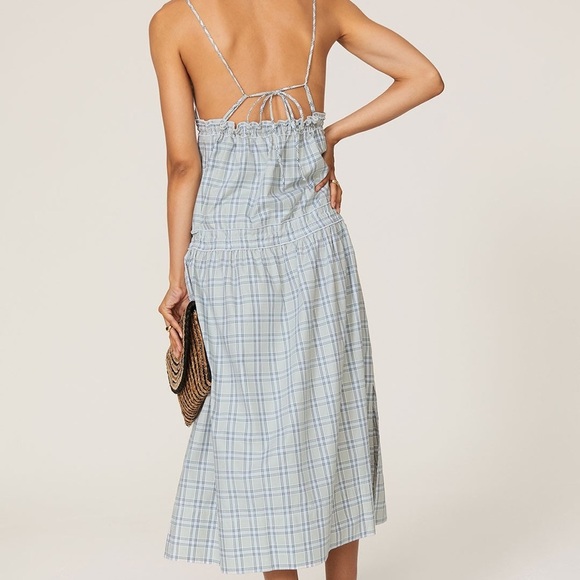 VICTORIA BECKHAM Check Print Tie Dress Maxi Blue Green size 6 - Picture 2 of 9